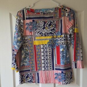 J MCLAUGHLIN Top Women's Wavesong Tee Catilina Cloth Tropic Print Mob Wife